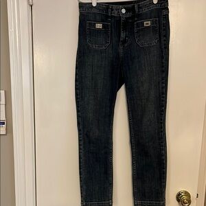 Women's White House Black Market dark blue button-tab jeans